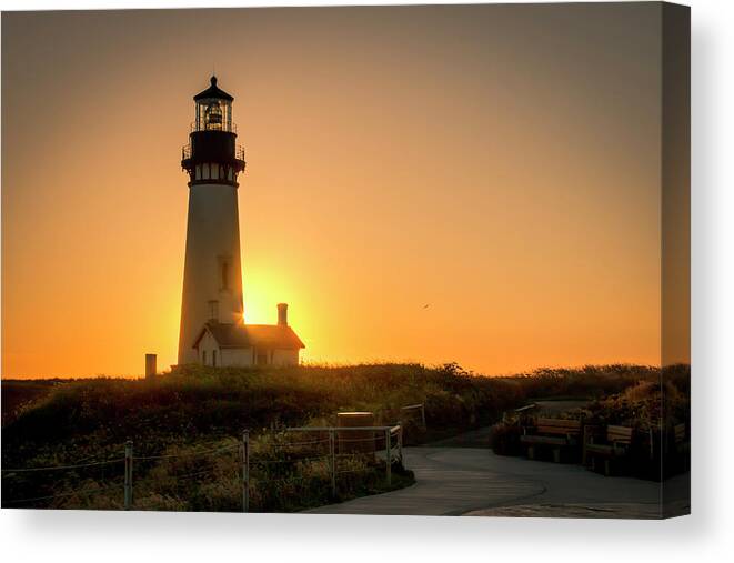 Yaquina Head Canvas Print featuring the photograph Lighthouse Sunset by Kristina Rinell