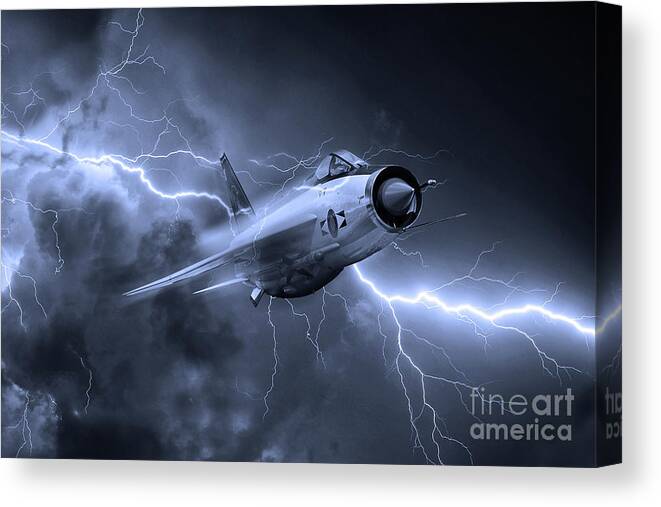 Lightning Canvas Print featuring the digital art Lightning Power - Mono by Airpower Art