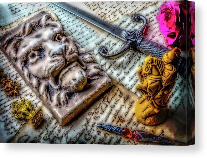 Lion Canvas Print featuring the photograph Lion And Dagger by Garry Gay