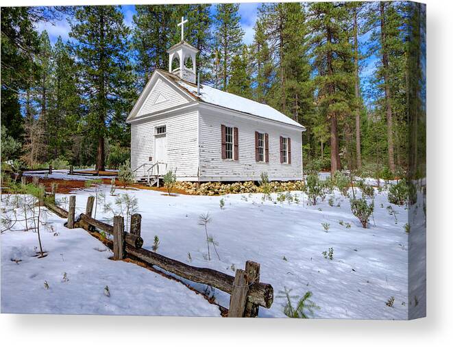 Malakoff Diggins Canvas Print featuring the photograph Little Church in the Woods by Robin Mayoff