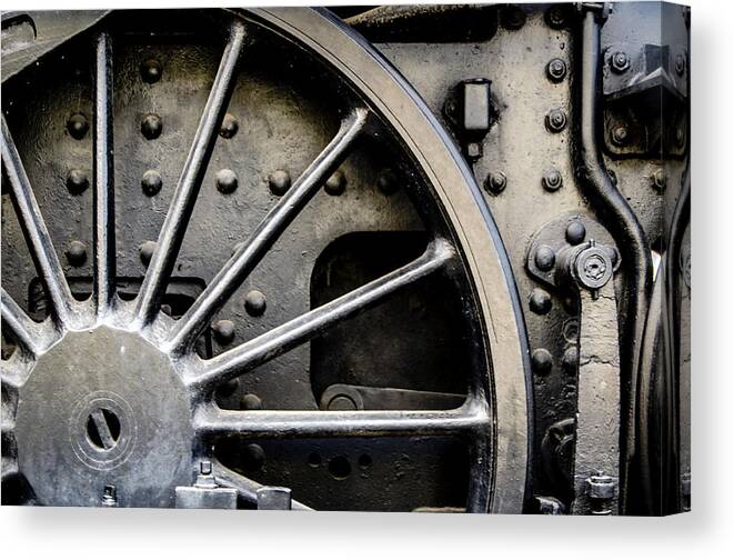 Steam Train Canvas Print featuring the photograph Locomotive Wheel by Tito Slack