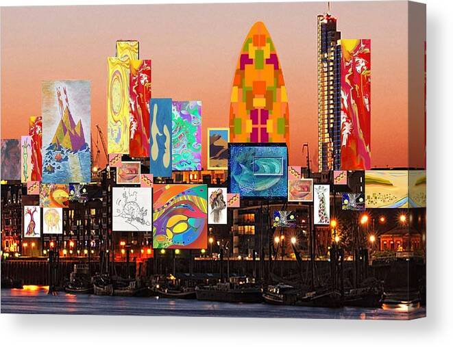 London Canvas Print featuring the digital art London Skyline Collage 2 by Julia Woodman
