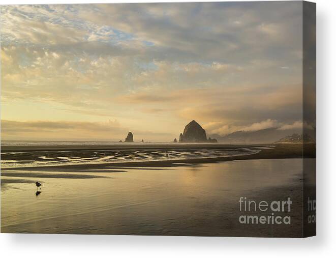 Cannon Beach Canvas Print featuring the photograph Sunset at Haystack rock by Paul Quinn