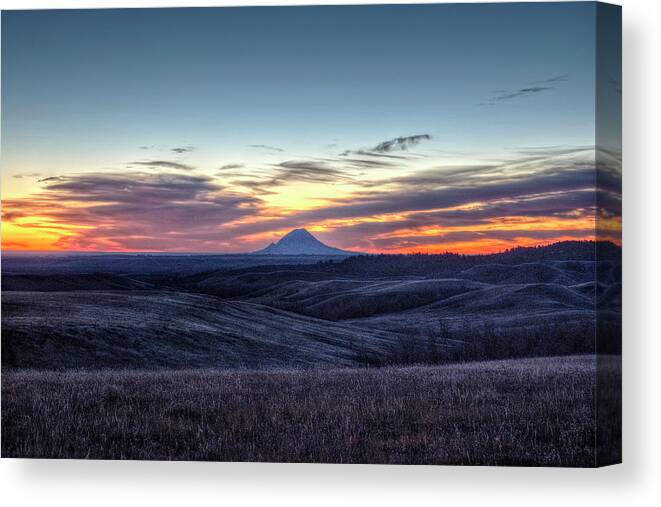 Bear_butte Canvas Print featuring the photograph Lonely Mountain Sunrise by Fiskr Larsen