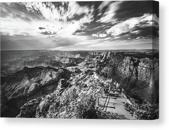 Arizona Canvas Print featuring the photograph Long Exposure From Desert View Tower In Black And White by Mati Krimerman