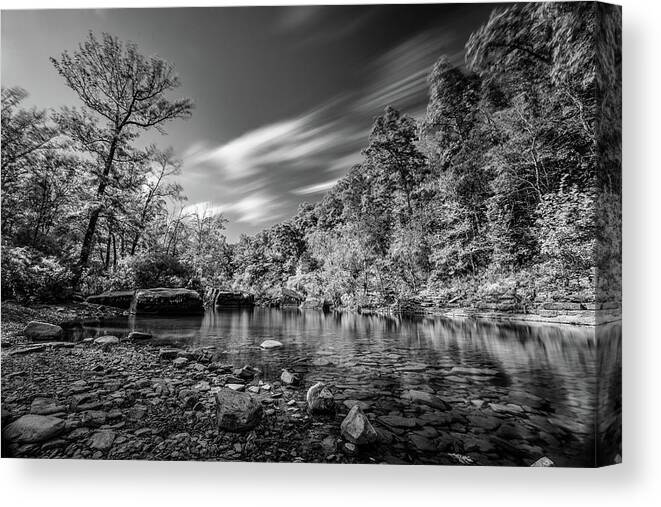 Arkansas Canvas Print featuring the photograph Long exposure richland creek in Black and White by Mati Krimerman