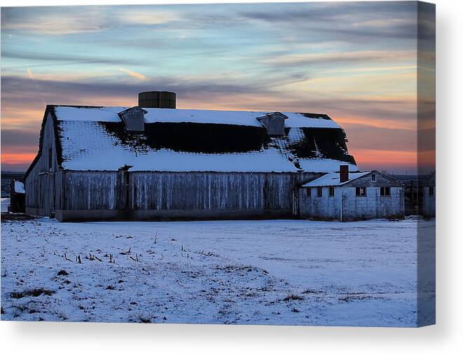 Scary Canvas Print featuring the photograph Long White Barn by Theresa Campbell