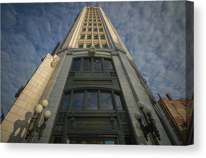 Buffalo Canvas Print featuring the photograph Looking up at the Electric Tower by Jay Smith