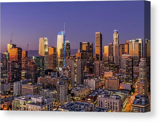 Los Angeles Canvas Print featuring the photograph Los Angeles Twilight by Kelley King