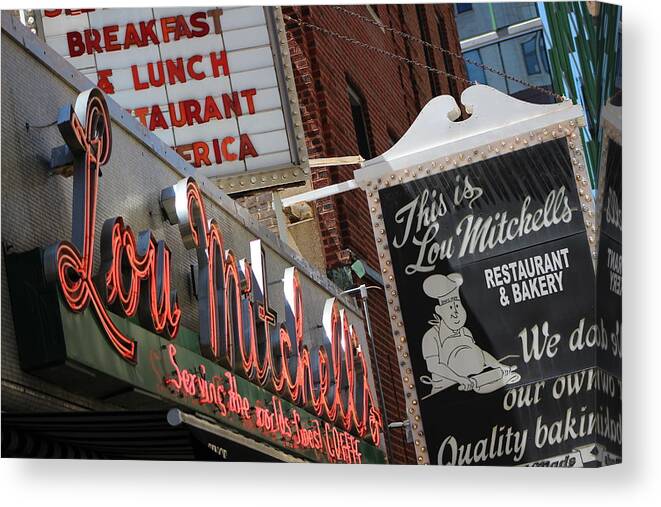 Lou Mitchell's Restaurant Canvas Print featuring the photograph Lou Mitchells Restaurant And Bakery Chicago by Colleen Cornelius