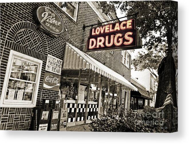 Ocean Springs Canvas Print featuring the photograph Lovelace Drugs by Scott Pellegrin