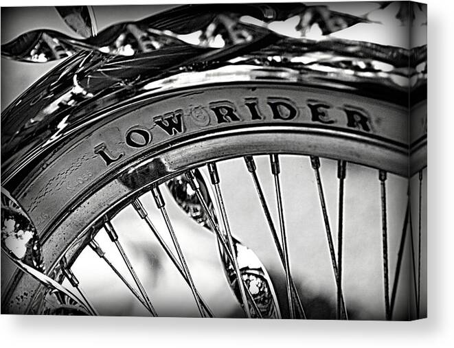 Lowrider Bike Paintings Canvas Print featuring the photograph Low Rider in Black and White by Tam Graff