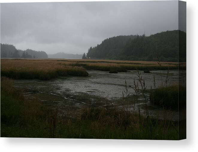 Low Tide Mist Willapa Canvas Print featuring the photograph Lowtide Mist Willapa by Dylan Punke