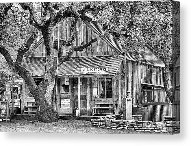 Luckenbach Texas Canvas Print featuring the photograph Luckenbach Texas Black and White by JC Findley