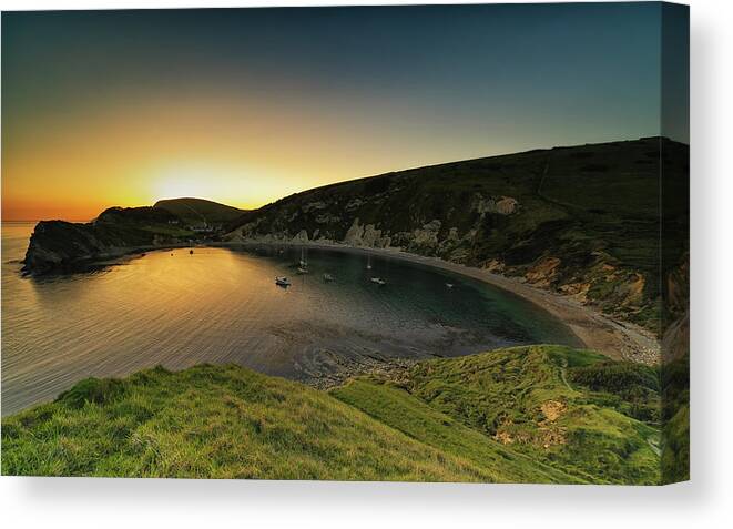 Lulworth Cove Canvas Print featuring the photograph Lulworth Sunset #2 by Framing Places