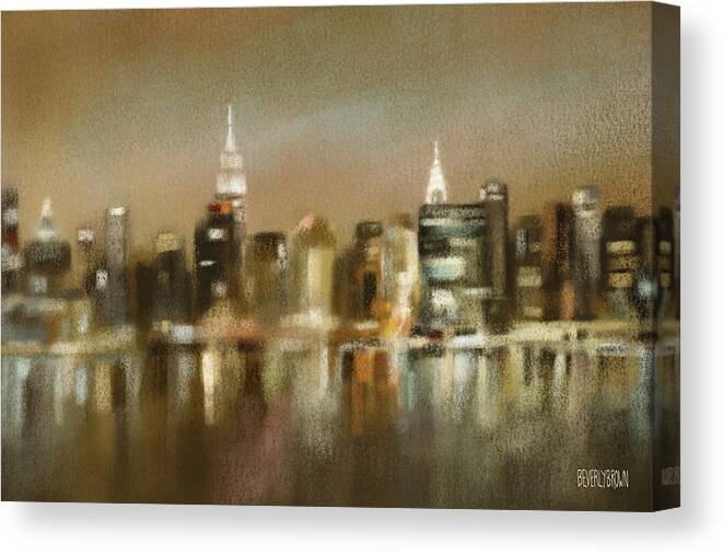 New York Canvas Print featuring the painting Luminous New York Skyline by Beverly Brown