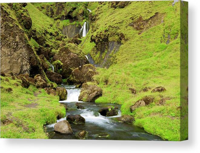 Waterfall Canvas Print featuring the photograph Lush Icelandic falls by Brad Scott