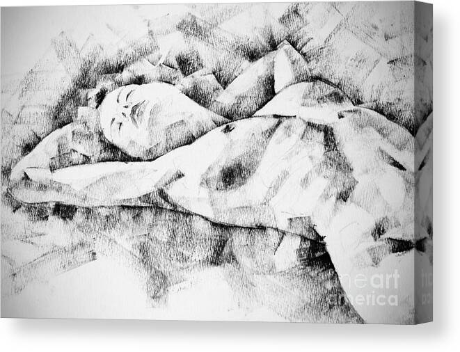 Drawing Canvas Print featuring the drawing Lying Woman Figure Drawing by Dimitar Hristov