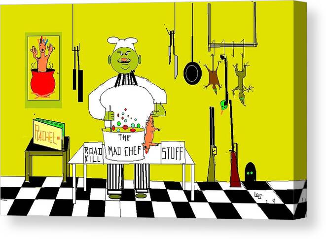 Food Canvas Print featuring the drawing Mad Chef by Les Smith