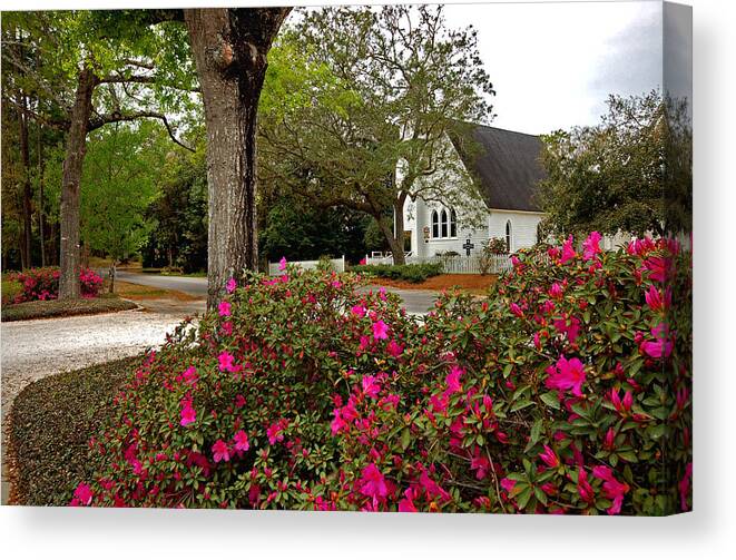 Magnolia Springs Canvas Print featuring the painting Magnolia Springs Alabama Church by Michael Thomas