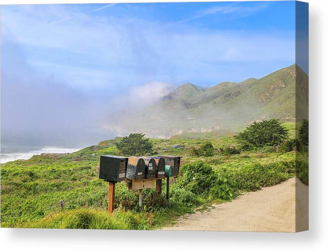 Holiday Canvas Print featuring the photograph Mailboxes at Garrapata state park by Alberto Zanoni