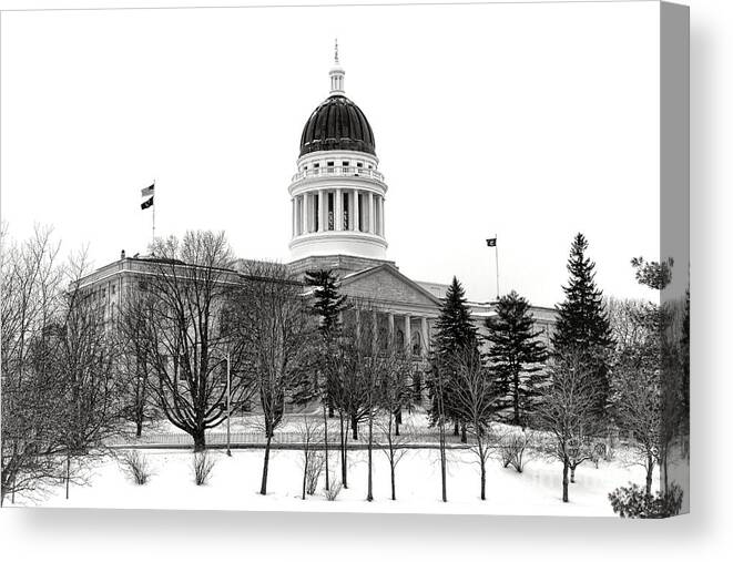 Maine Canvas Print featuring the photograph Maine State Capitol in Winter by Olivier Le Queinec