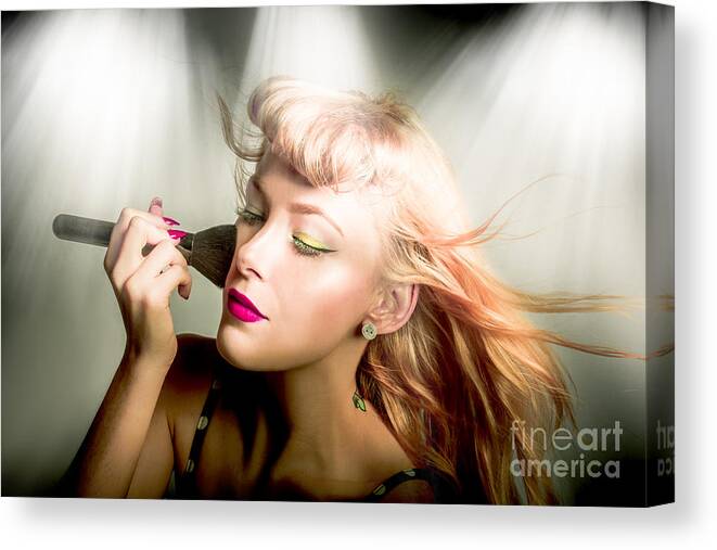 Makeup Canvas Print featuring the photograph Make-up brush pinup by Jorgo Photography