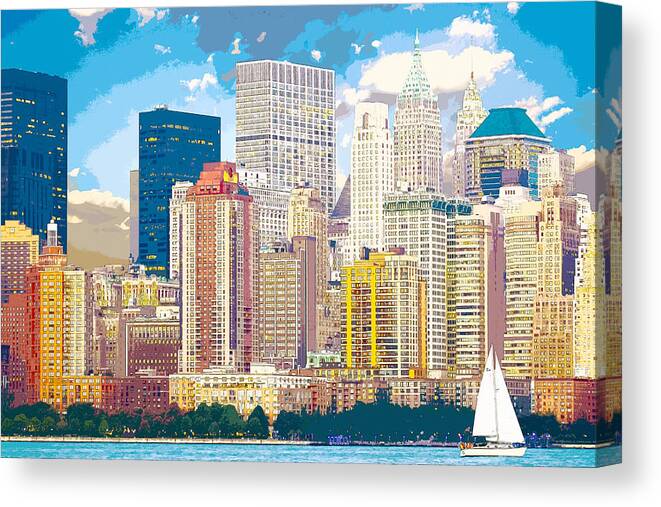 New York Canvas Print featuring the digital art Manhattan Skyline New York City by Anthony Murphy
