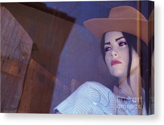 Reflection Canvas Print featuring the photograph mannequin reflections - Cowgirl by Sharon Hudson