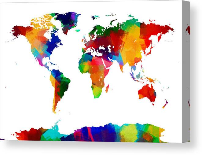 Map Of The World Canvas Print featuring the digital art Map of the World Map Painting by Michael Tompsett