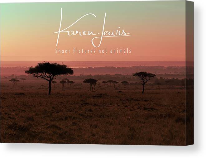 #masaimara #dawn #sunrise #kenya #africa #landscape #acaciatrees #blush #blushingdawn #karenlewis Canvas Print featuring the photograph Mara Blushing Dawn by Karen Lewis