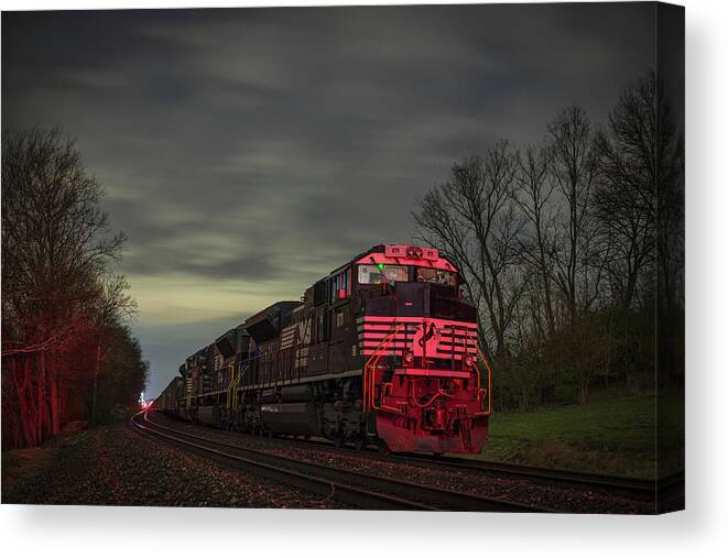 Landscape Canvas Print featuring the photograph March 25 2017 NS 871 at Lyle Siding Princeton In by Jim Pearson