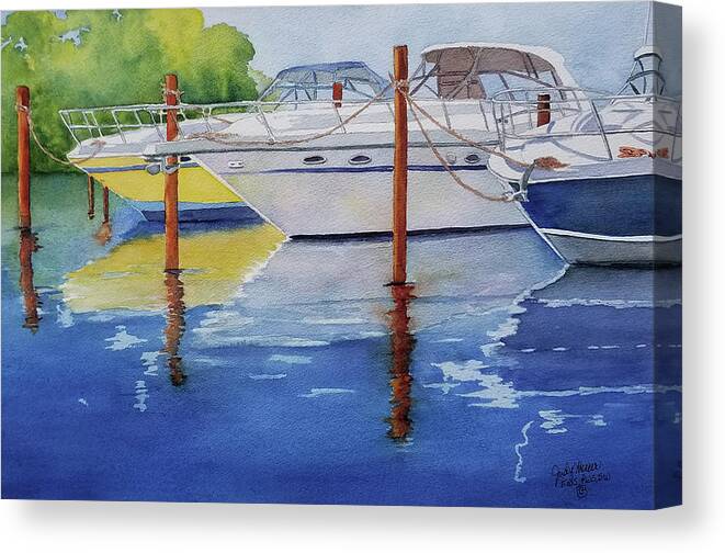 Boats Canvas Print featuring the painting Marina Afternoon by Judy Mercer