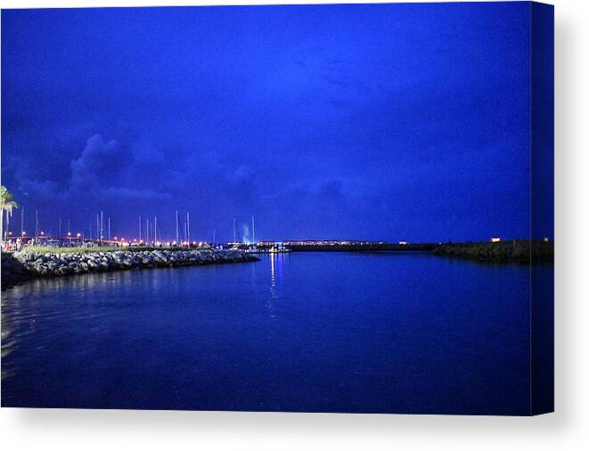 Landscape Canvas Print featuring the photograph Marina at Night by Vicki Lewis