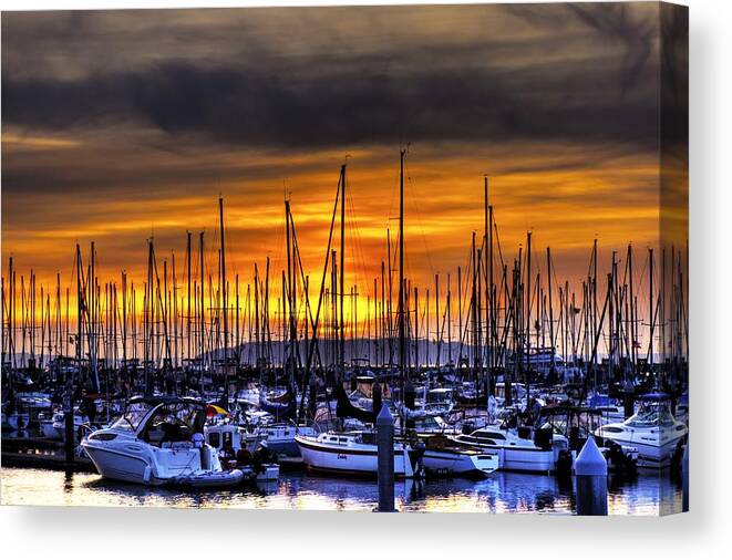 Hdr Canvas Print featuring the photograph Marina at Sunset by Brad Granger