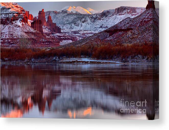 Fisher Towers Canvas Print featuring the photograph Maroon FIsher Towers by Adam Jewell