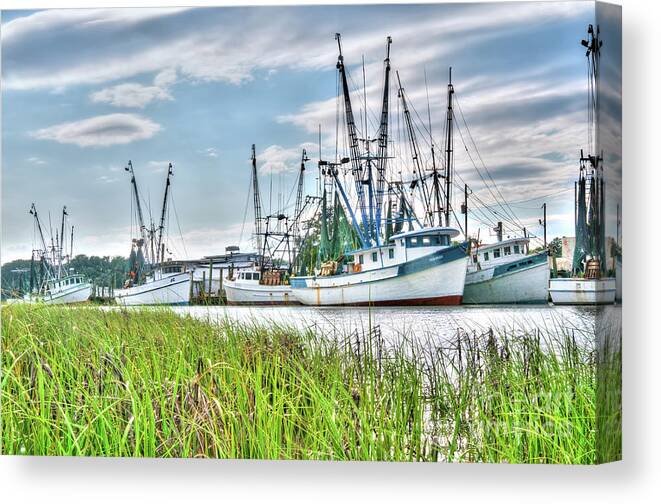 Marsh Canvas Print featuring the photograph Marsh View Shrimp Boats by Scott Hansen