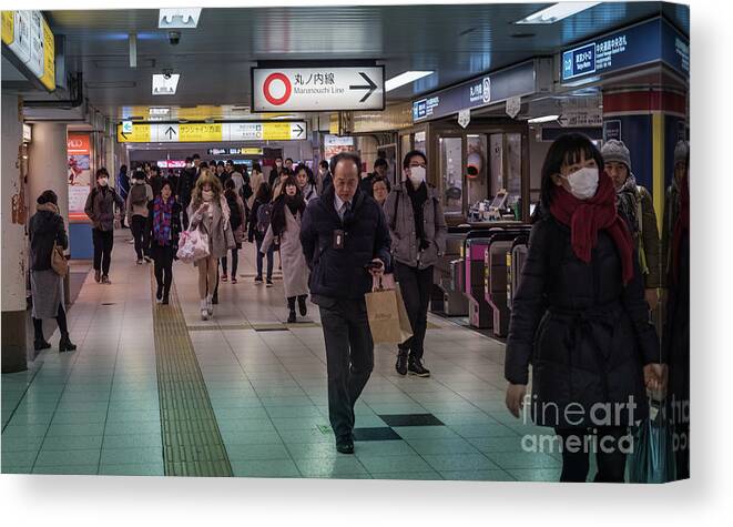 Pedestrians Canvas Print featuring the photograph Marunouchi Line, Tokyo Metro Japan by Perry Rodriguez