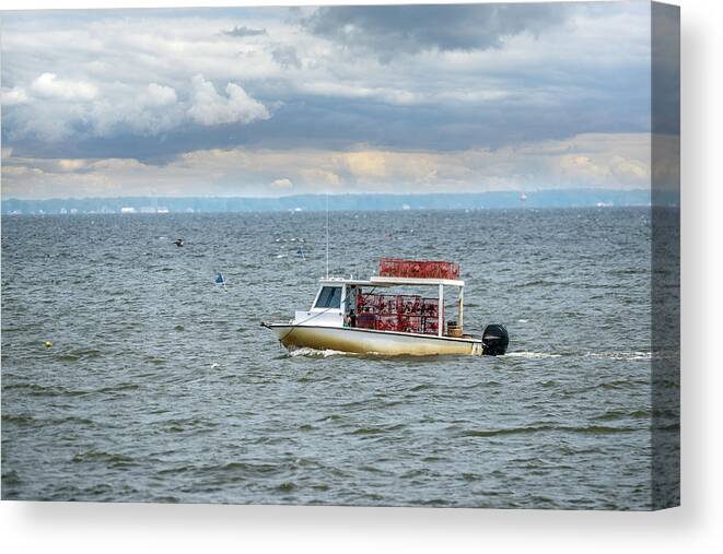 Boat Canvas Print featuring the photograph Maryland crab boat fishing on the Chesapeake Bay by Patrick Wolf