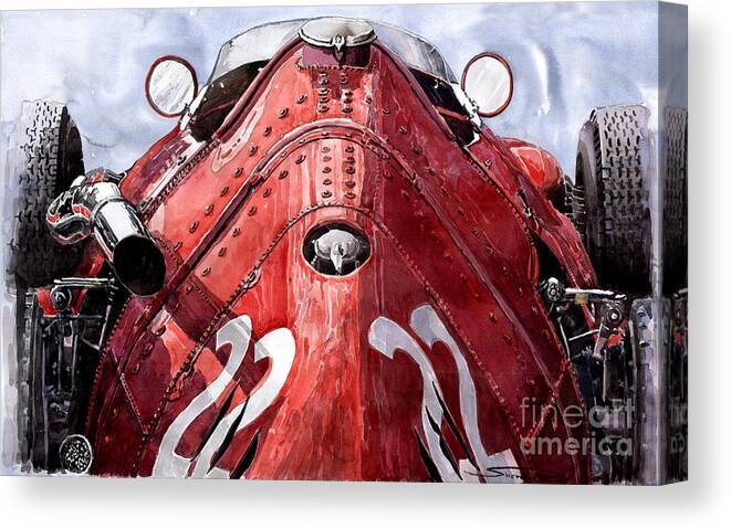 Watercolour Canvas Print featuring the painting Maserati 250F Alien by Yuriy Shevchuk