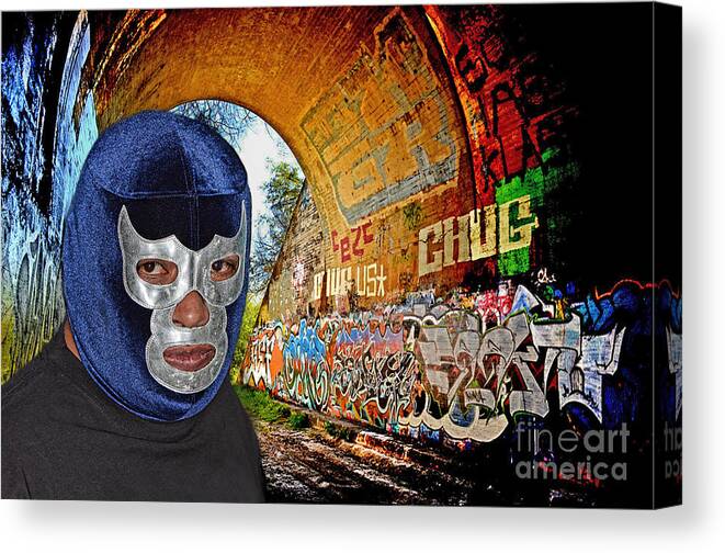 Masked Canvas Print featuring the photograph Masked Luchador in His Hideout  by Jim Fitzpatrick