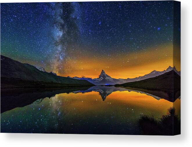 Matterhorn Canvas Print featuring the photograph Matterhorn by Night by Ralf Rohner