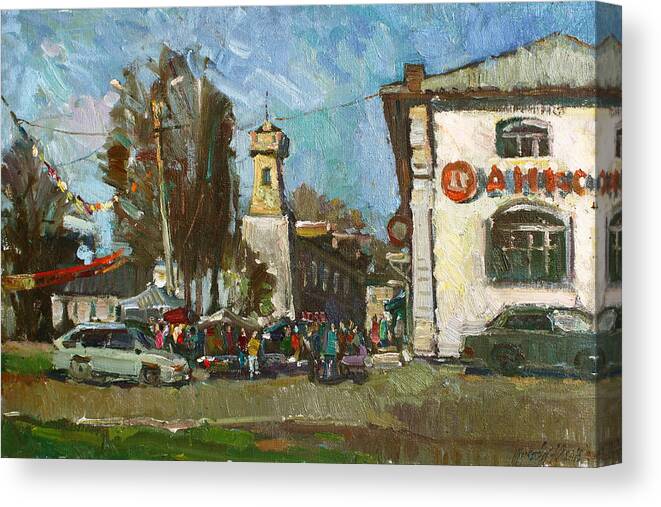 Landscape Canvas Print featuring the painting May 9 in Tutaev by Juliya Zhukova