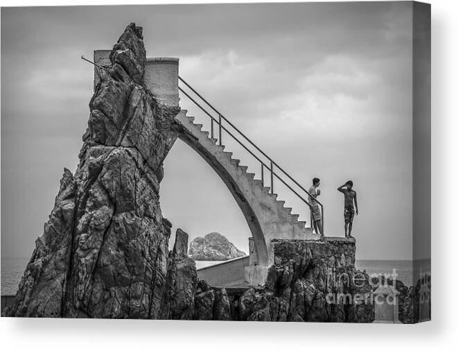 El Clavadista Canvas Print featuring the photograph Mazatlan Cliff Divers by Amy Fearn