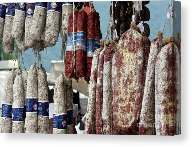 Italy Canvas Print featuring the photograph Meats and sausages by Amos Dor