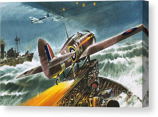 Aircraft Canvas Print featuring the painting Merchant Navy Fighter by Wilf Hardy