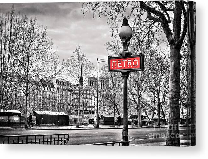 Paris Canvas Print featuring the photograph Metro sign Pont Marie, Paris by Delphimages Paris Photography