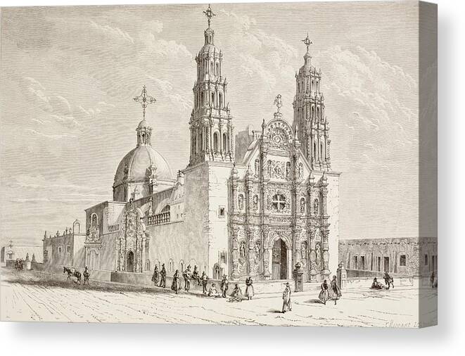 Nineteenth Canvas Print featuring the drawing Metropolitan Cathedral In Plaza De by Vintage Design Pics