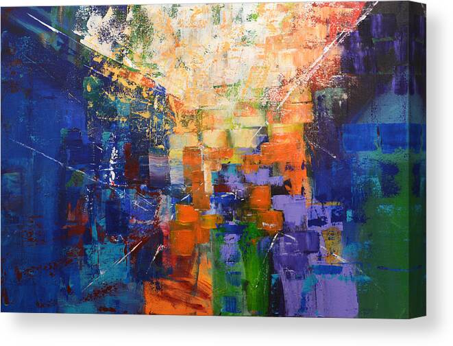 Sunrise Canvas Print featuring the painting Midtown Manhattan Sunrise by Linda Bailey
