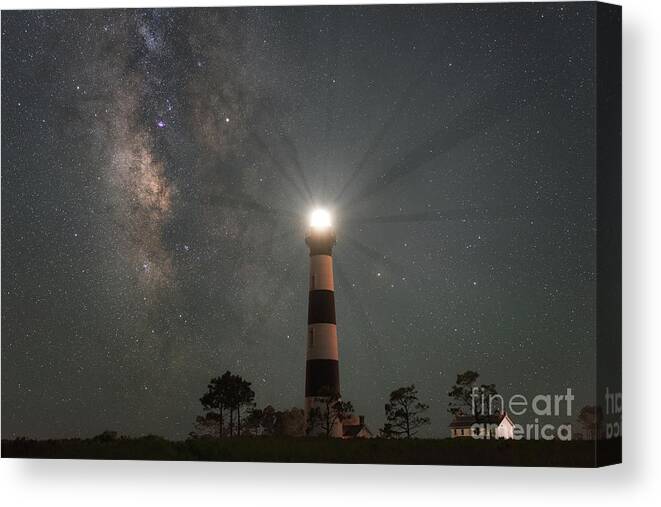 Bodie Island Lightouse Canvas Print featuring the photograph Milky Way Nightlight by Michael Ver Sprill